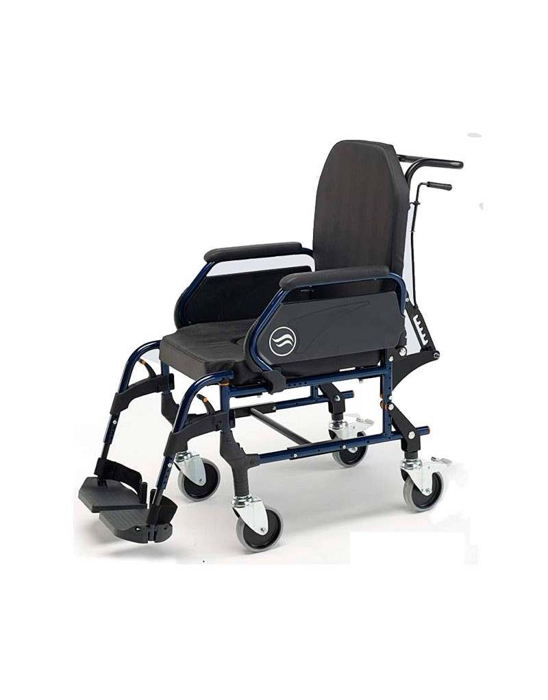 Silla de ruedas en acero con inodoro SUNRISE Breezy Home ruedas traseras pequeñas y respaldo reclinable 3018 Silla de ruedas en acero con inodoro SUNRISE Breezy Home ruedas traseras pequeñas y respaldo reclinable 3018