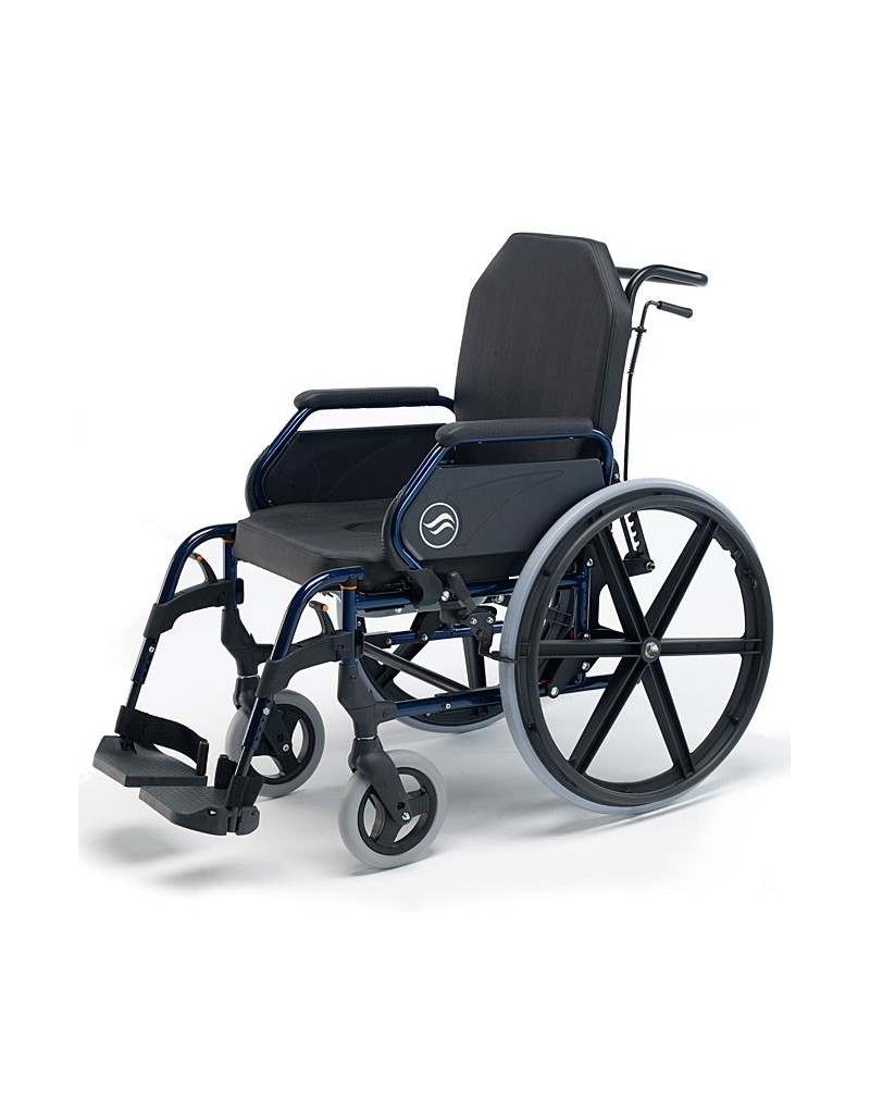 Silla de ruedas en acero con inodoro SUNRISE Breezy Home ruedas traseras grandes y respaldo recllinable Silla de ruedas en acero con inodoro SUNRISE Breezy Home ruedas traseras grandes y respaldo recllinable